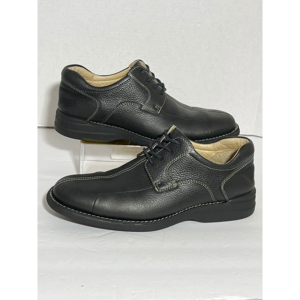 Johnston & Murphy Mens Black Leather Contrast Stitch Lace Up Oxford Shoes‎ 7.5